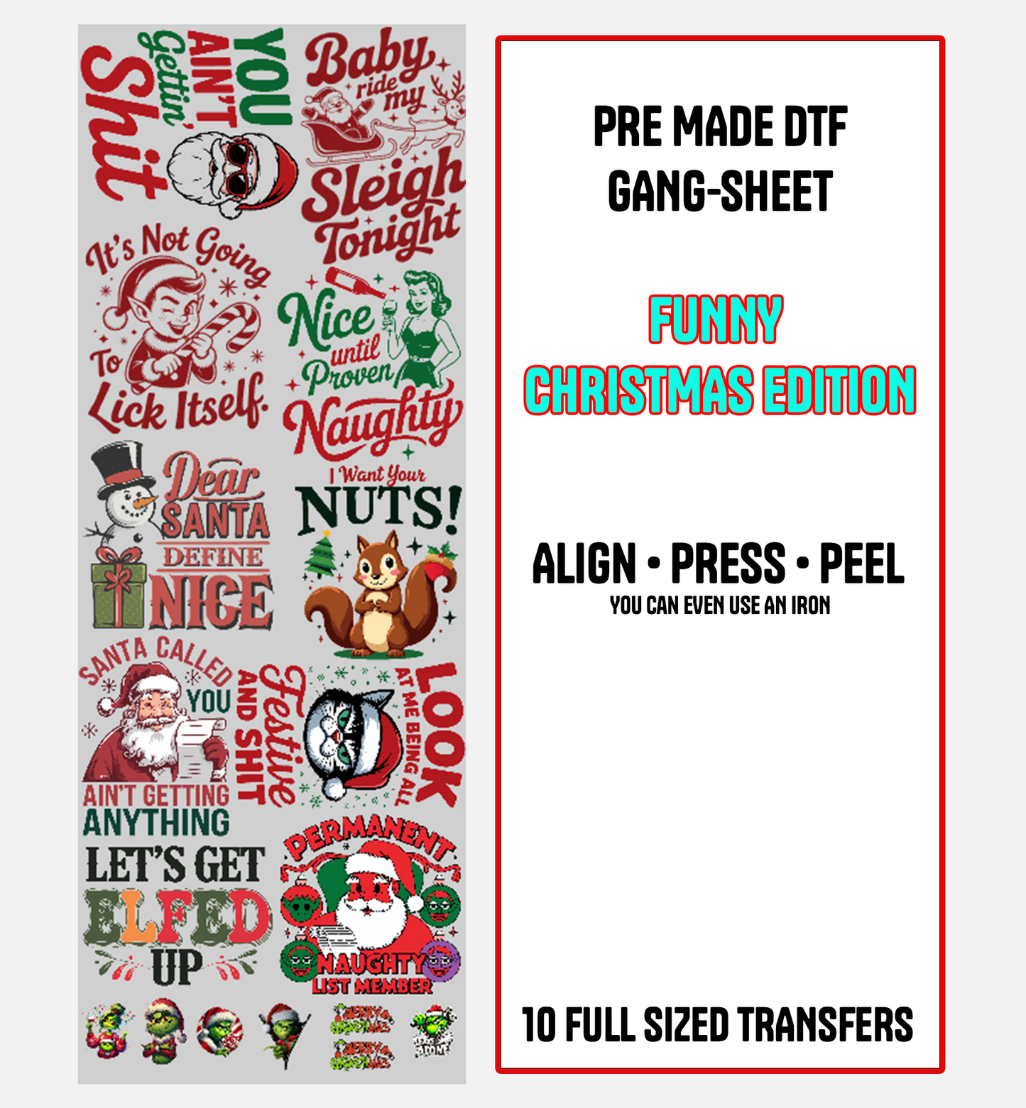 Funny Christmas Pre-Made Gang Sheet